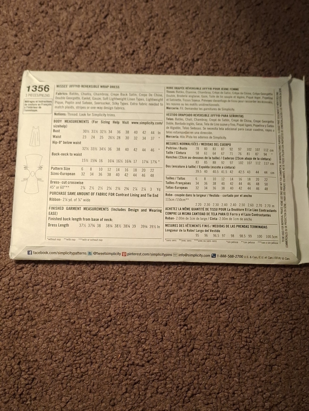 1356 Simplicity Pattern - Picture 2 of 2